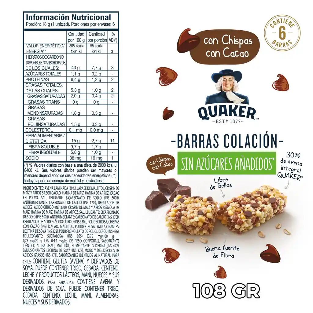 Barra Estuche Chispas de Chocolate 108 gr