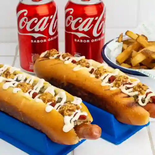 Dos Hotdog´s + Papas Fritas+ Bebidas