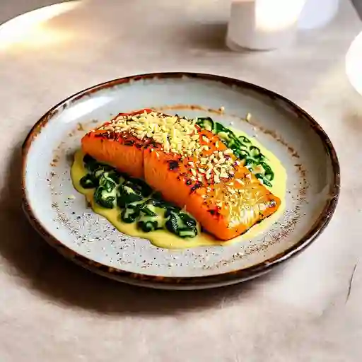 Salmon Al Horno Con Espinaca A La Crema