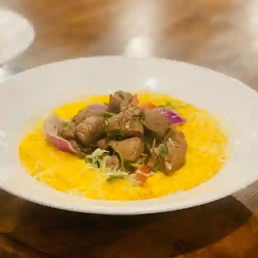 Rissotto huancaina c pollo saltado