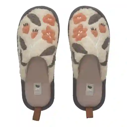 Pantuflas Bordada Peluda Blanco Talla 35-36