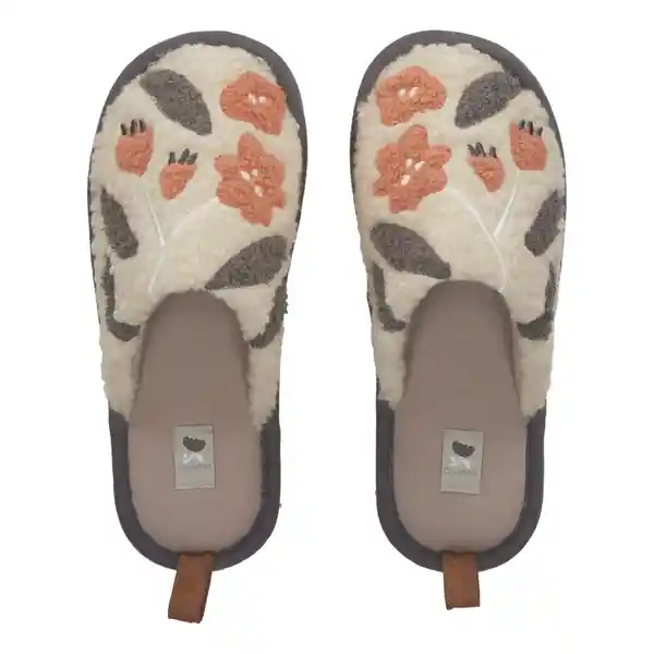 Pantuflas Bordada Peluda Blanco Talla 35-36