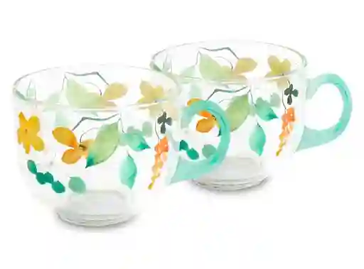 Ripley Home Set de Mug Vidrio Flores