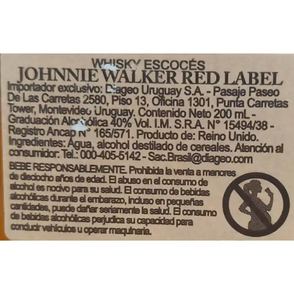 Johnnie Walker Whisky Red Label 200 cc