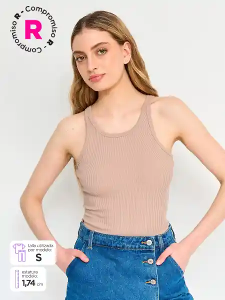 Index Polera Sin Manga Rib Color Beige L S25