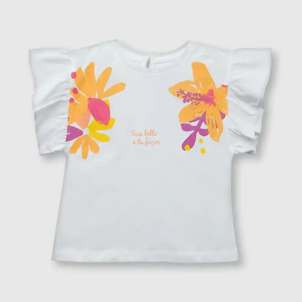 Polera Estampada De Bebé Niña Blanca Talla 9/12m