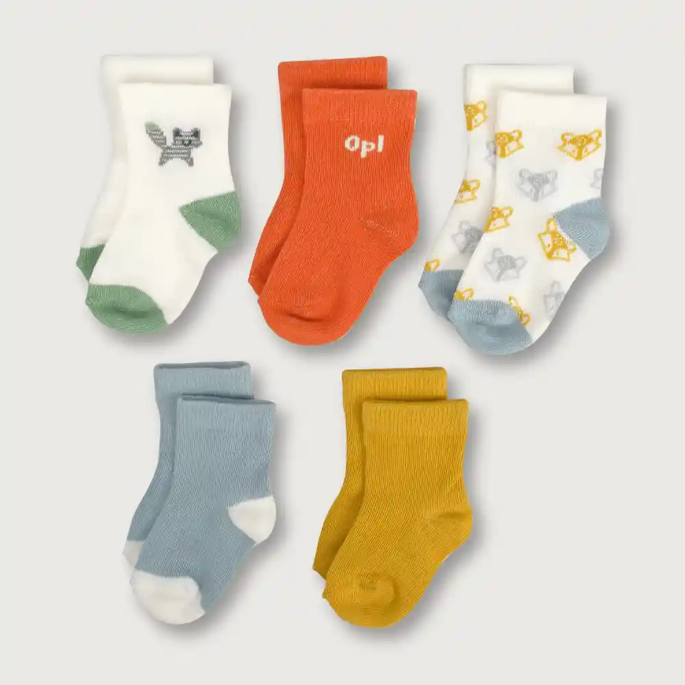 Pack Calcetines De Bebé Niño Zorro Mostaza Talla 14/16