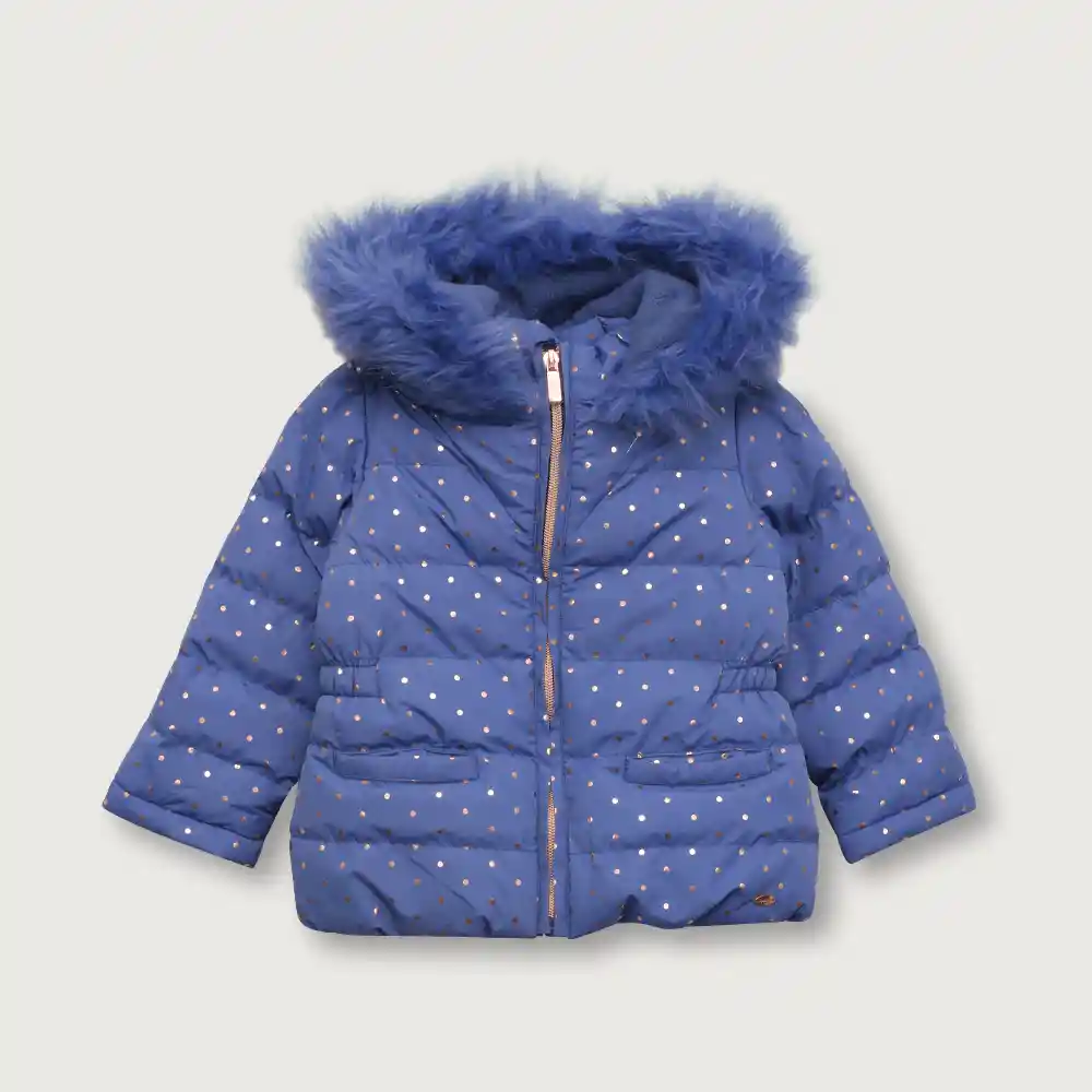 Parka Con Gorro Full Print De Niña Azul Talla 2 Años