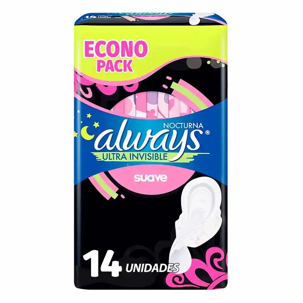 Always Toallas Femeninas Noche Suave Ultra Fina con Alas