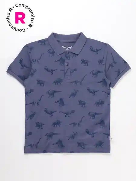 Harvest Polera Manga Corta Piqfull Azul Denim 8 V26