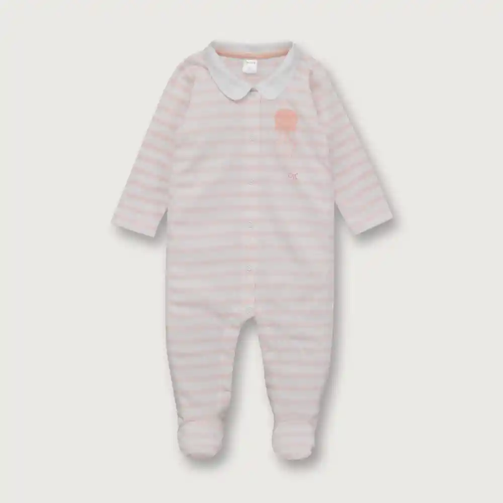 Pijama Osito De Bebé Niño Gamuza Rayado Rosado Talla 9m