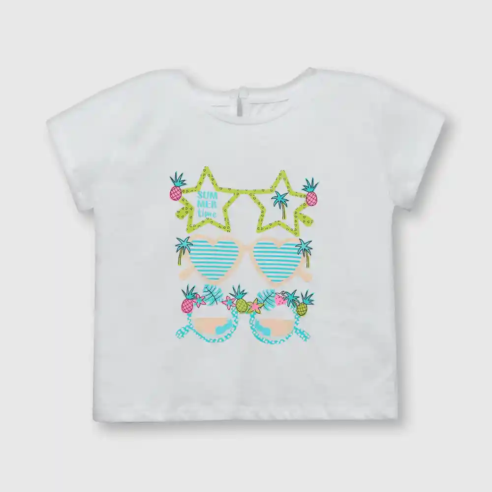 Polera Anteojos De Bebé Niña Blanca Talla 18/24m