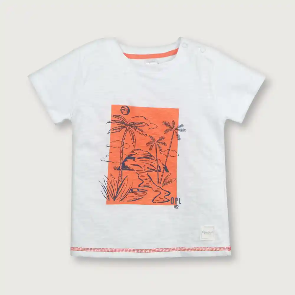 Polera De Niño Blanca Y Naranja Talla 3a