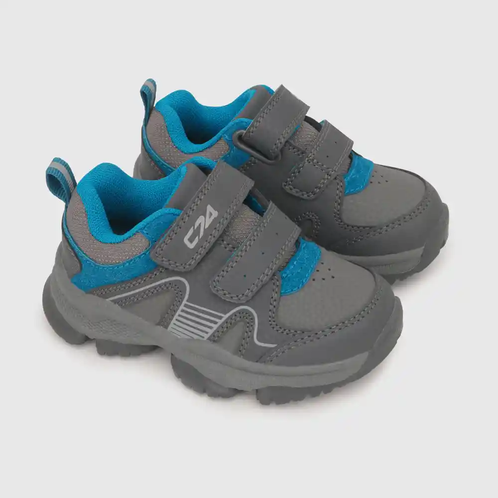 Zapatillas Outdoor Para Niño Gris Y Celeste Talla 25