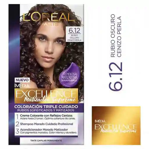  Loreal Paris-Excellence Tinte Para Cabello 6.12 Rubio Oscuro Cenizo Perla  