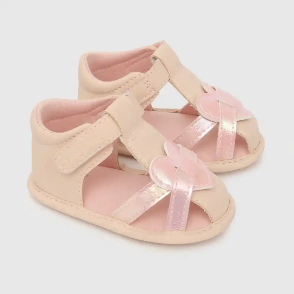 Sandalias Con Velcro Corazón Para Niña Rosado Talla 18