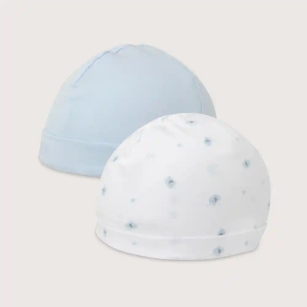 Pack Gorro Estampado Elefantes Bebé Niño Azul Talla 3m