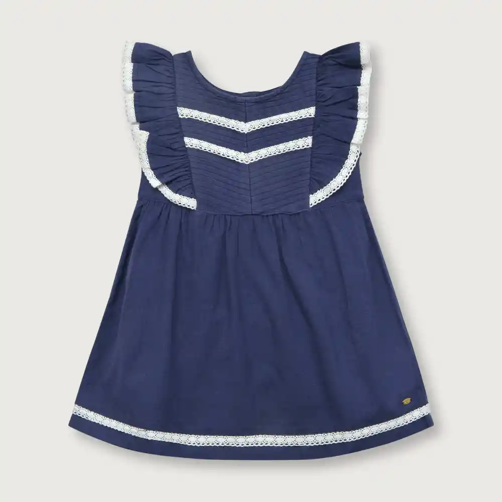 Vestido De Lino Niña Navy Talla 9m