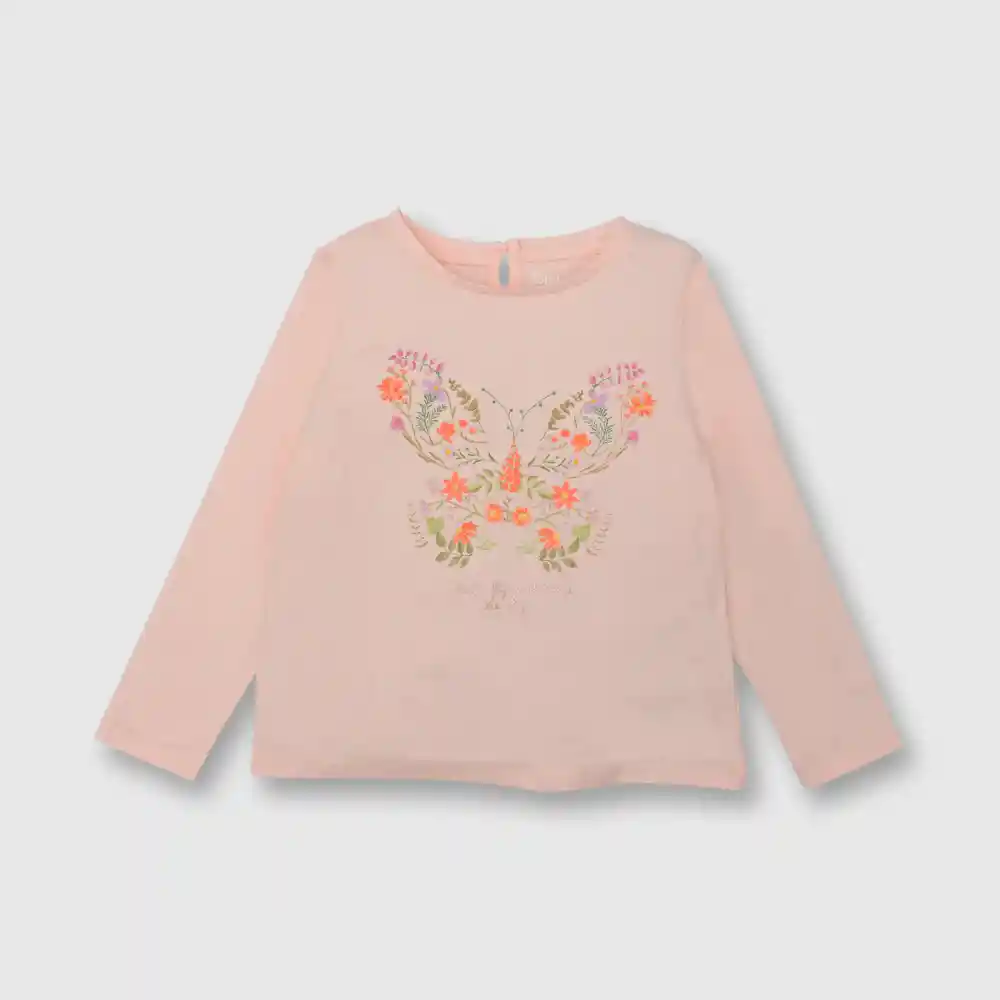 Polera Mariposa Flor De Niña Rosado Talla 36 Meses