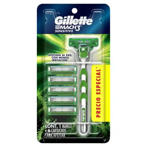 Gillette Máquina Afeitar Mach3 Sensitive + Cartuchos