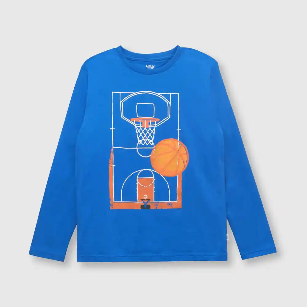 Polera Basketball De Niño Azul Talla 4a
