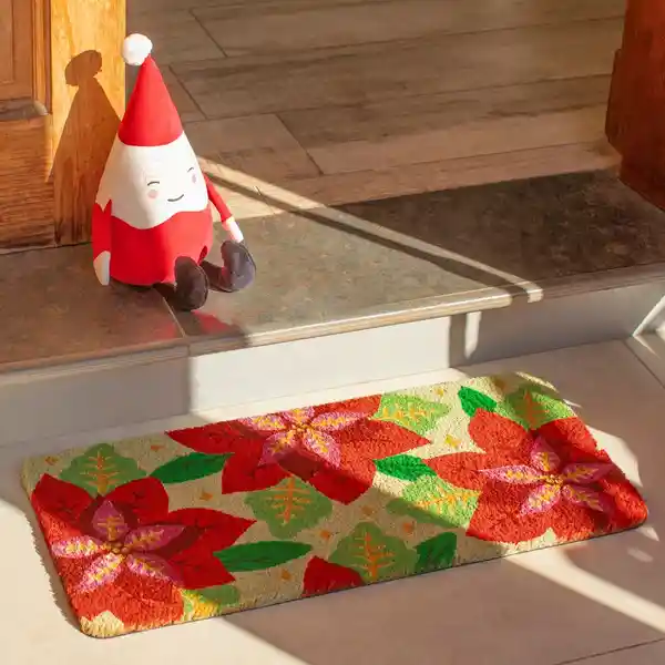 Limpiapiés de Fibra Navideño Flores 68 x 32 cm Casaideas