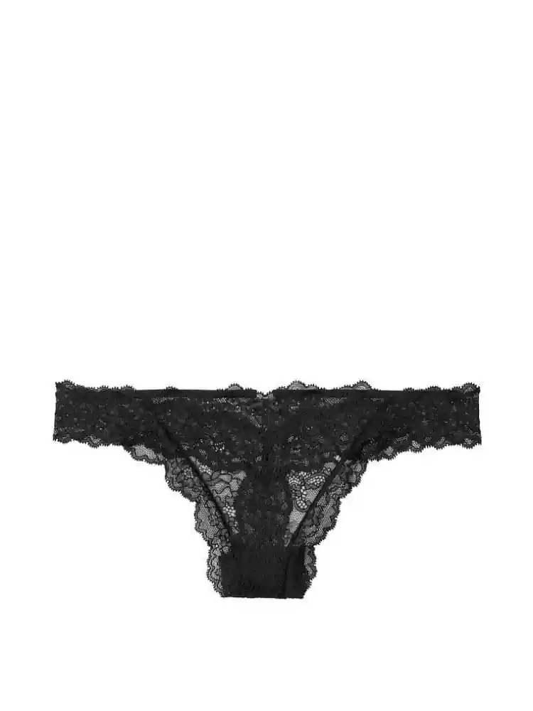 Victoria's Secret Panty Tanga Con Encaje Negro Talla S