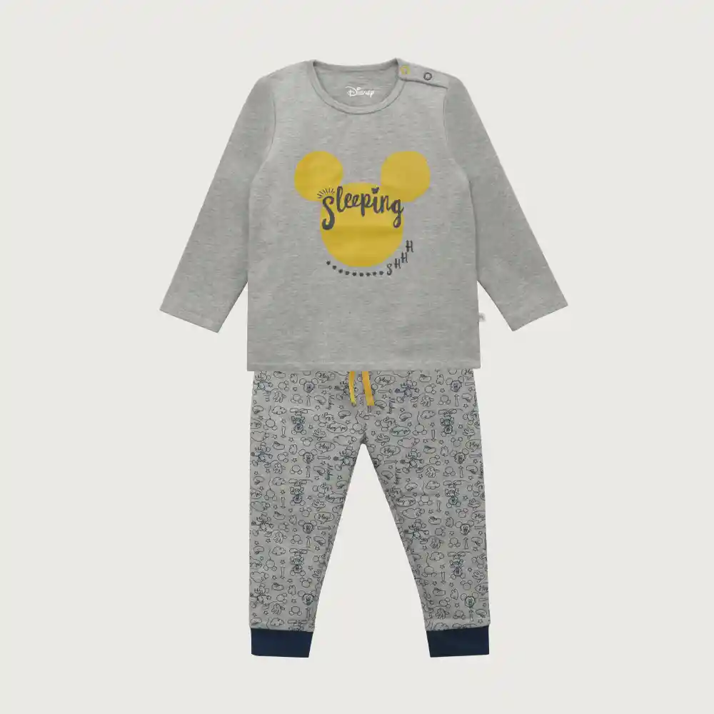 Conjunto Pijama Disney Mickey De Niño Gris Talla 6 Meses