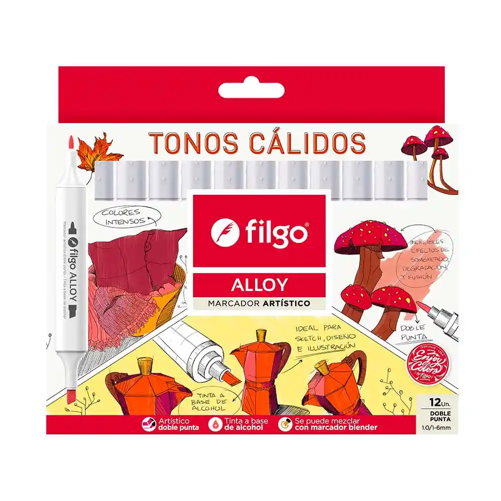 Marcador Artístico Estuche 12 Cálidos Filgo