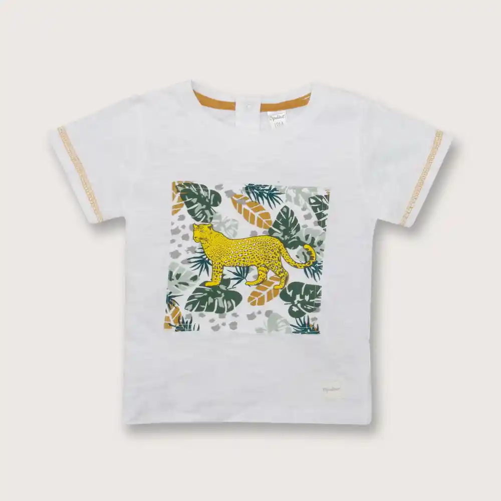 Polera De Niño Manga Corta Jungla Blanco Talla 6 M