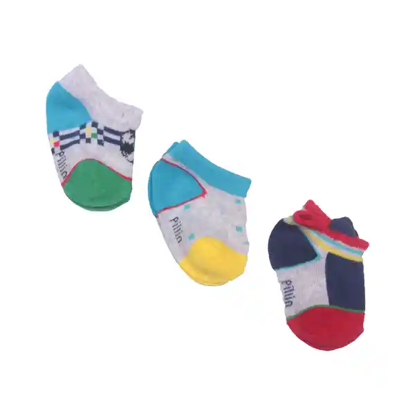 Set 3 Pzas Calcetín Bebe Niño Multicolor Pillín 3 M