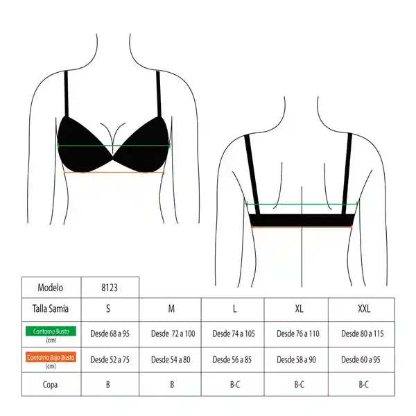 Bikini Sostén Con Barba y Relleno Negro Talla XL Samia