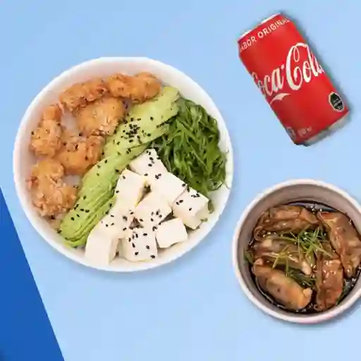 Gohan + bebida + gyozas