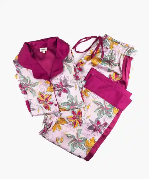 Pijama Dreamy Satinado Manga Larga Garden Pink Talla M Lounge