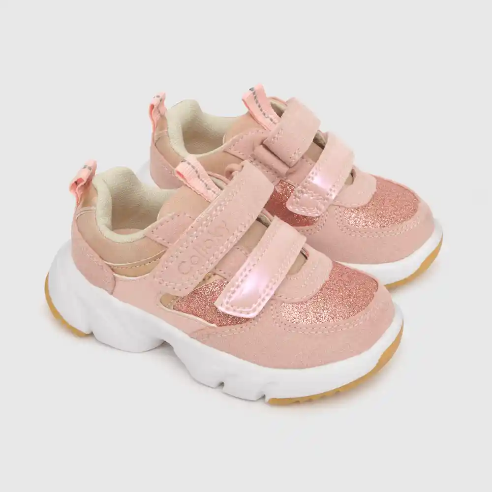 Zapatillas Dos Velcros Chunky Niña Rosado Talla 21