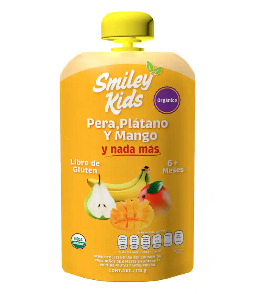 Smiley Kids Puré de Pera, Plátano y Mango