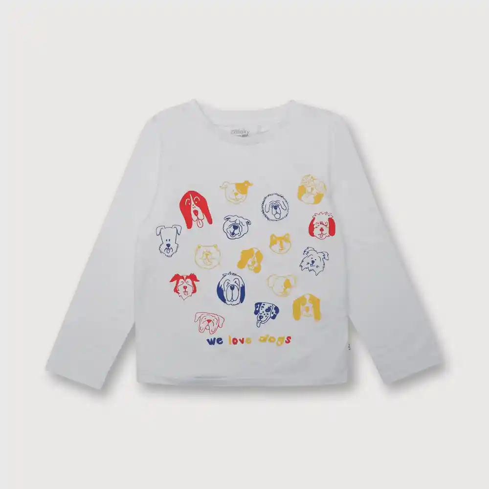 Polera Perros De Niño Blanco Talla 3/6 Meses