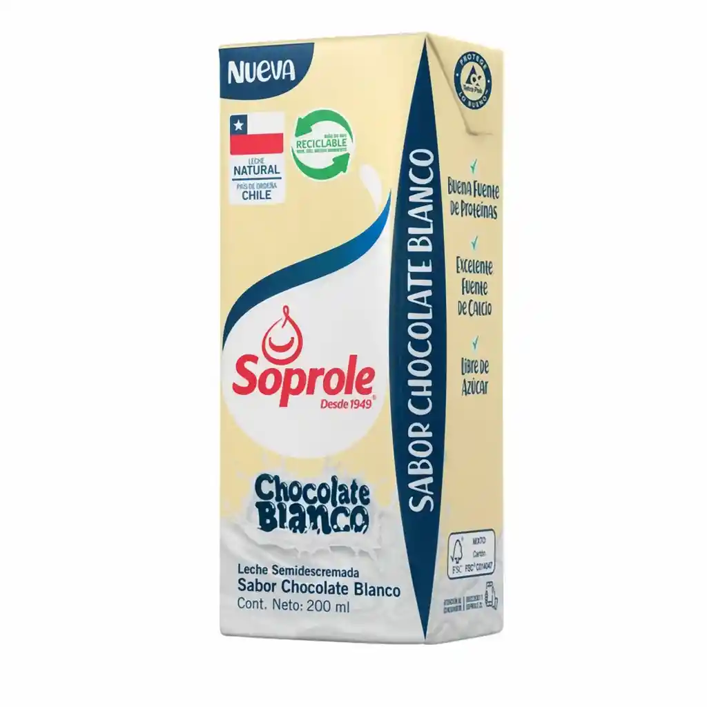 Soprole Leche Semidescremada Sabor Chocolate Blanco
