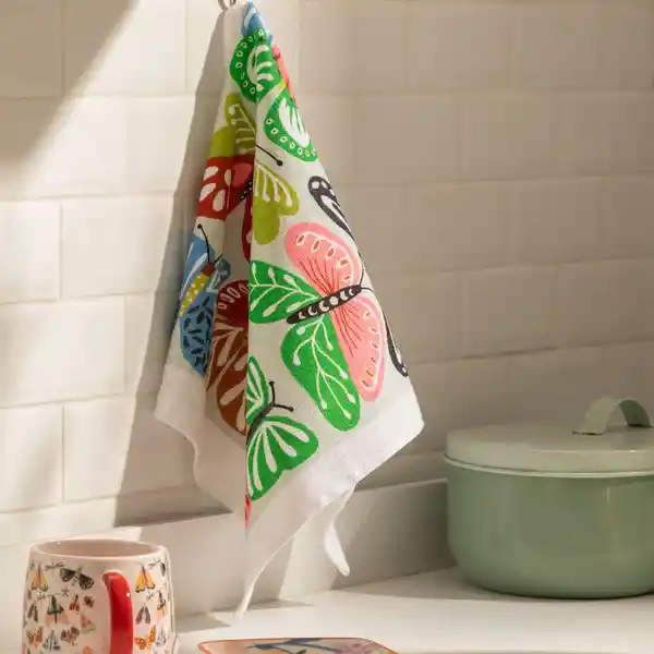 Paño Cocina de Algodón Velour Estampado Mariposas Casaideas