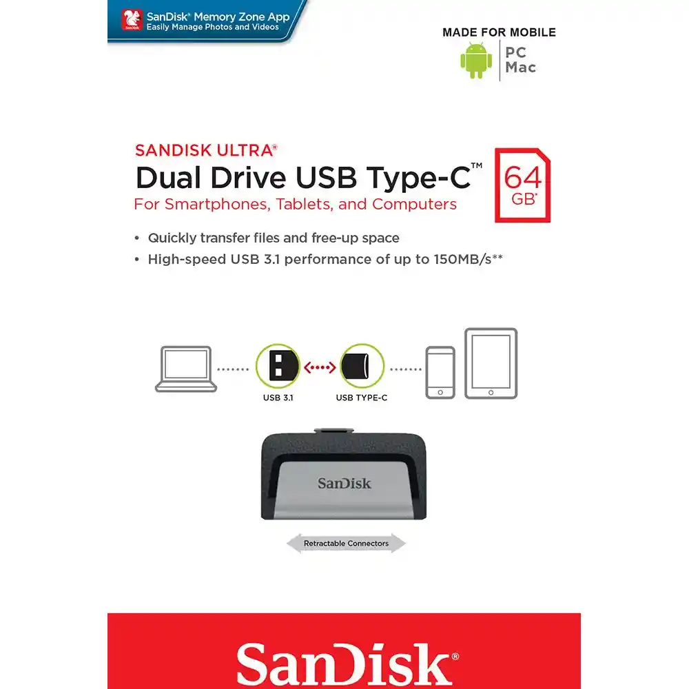 Sandisk Memoria Usb Type C Ultra 64Gb 3.1 SDDDC2-032G-G46