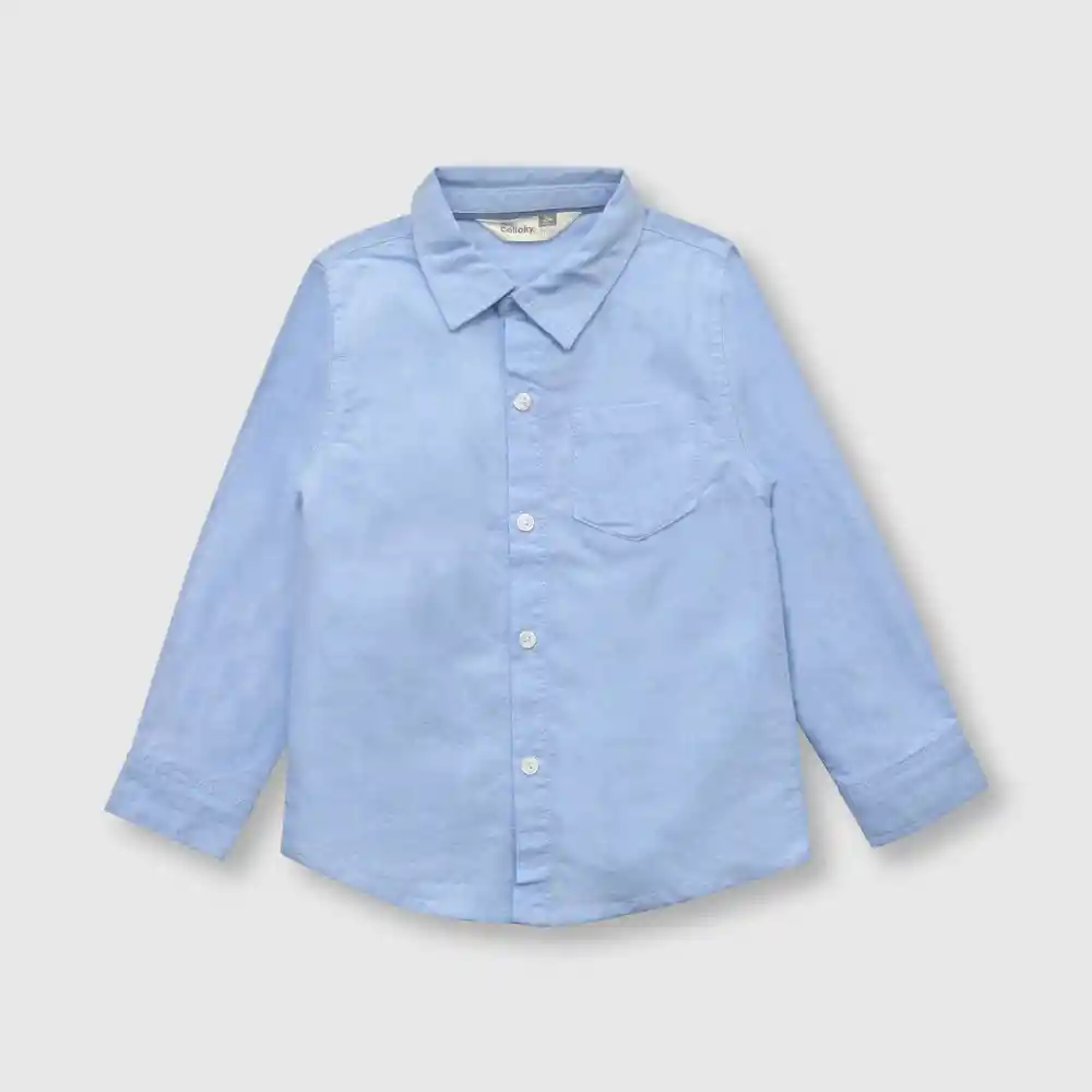 Camisa Oxford Clásica De Bebé Niño Celeste Talla 18/24m
