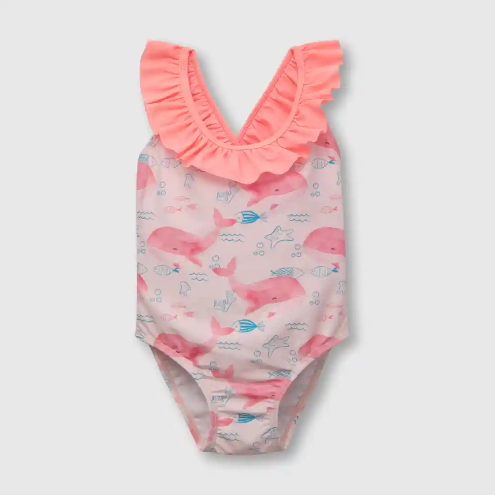 Traje De Baño Ballenas Filtro Uv Rosado T. 3/6 M