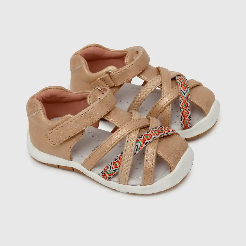Sandalias Con Velcro Niña Café Talla 21