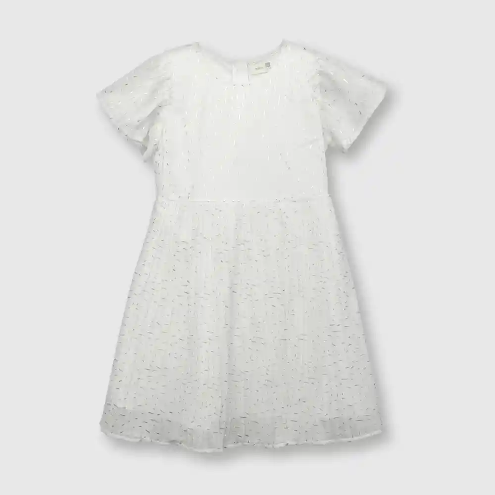 Vestido Plisado De Niña Blanco Talla 4a