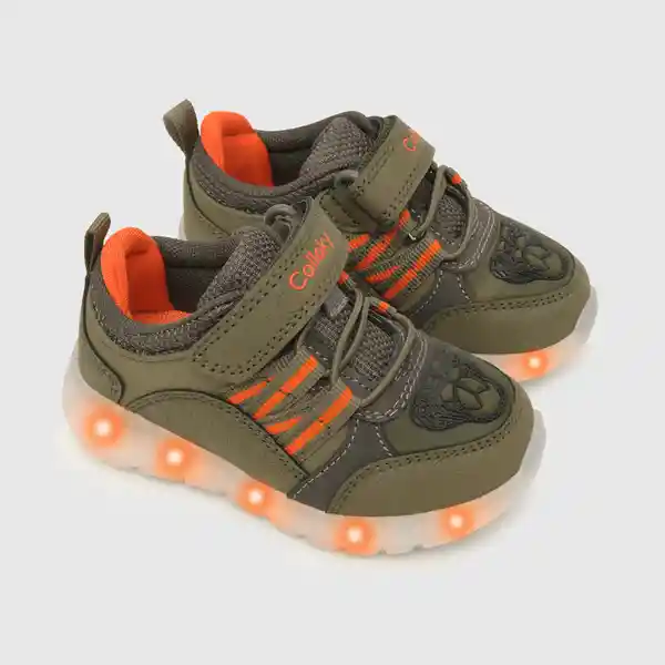 Zapatillas Luces Serpiente Niño Verde Musgo/Naranja T.24 Colloky