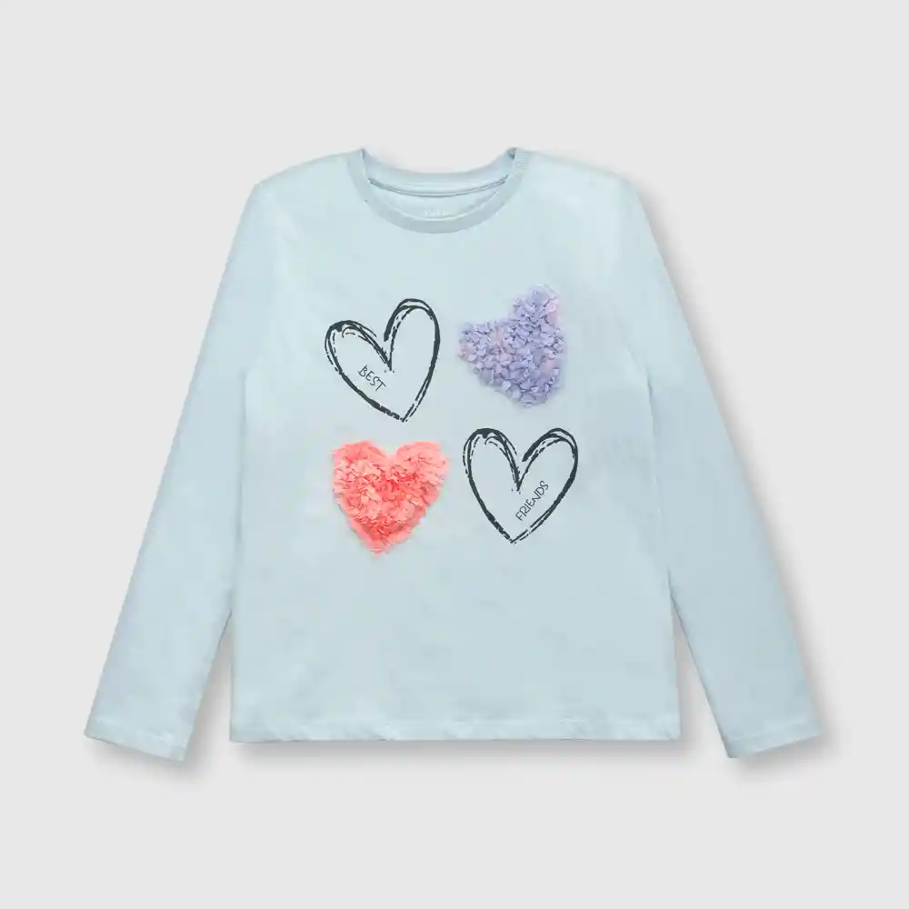 Polera Corazones De Niña Celeste Talla 6a