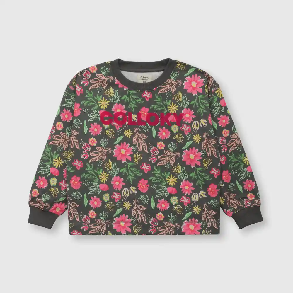 Polerón Flores De Niña Gris Y Fucsia Talla 3a