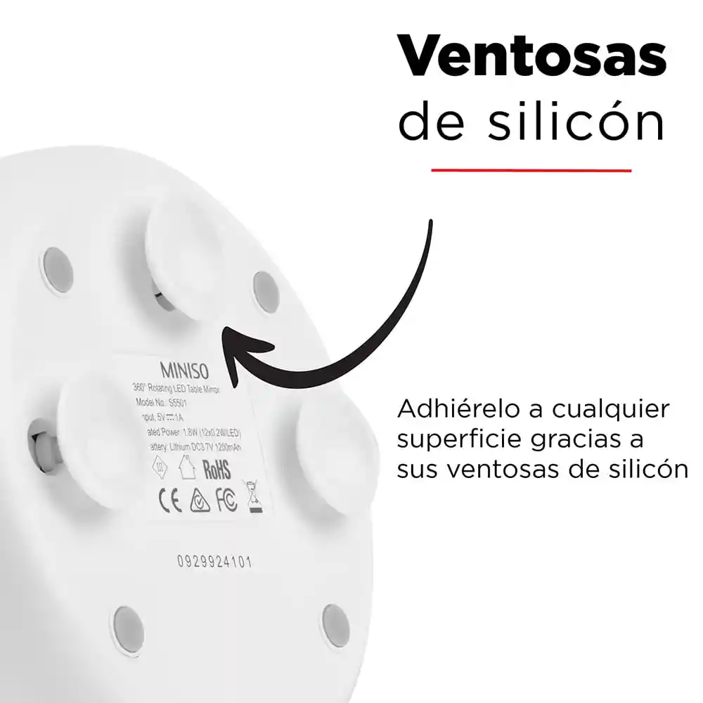 Miniso Espejo Circular Giratorio 360 Con Luz Led Mod S5501