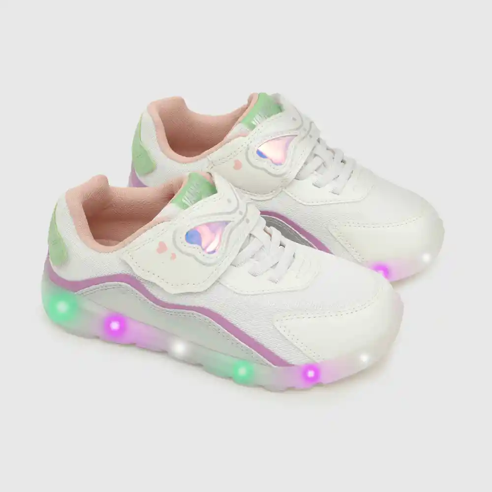 Zapatillas Luces Velcro Elástico Blanco Talla 36