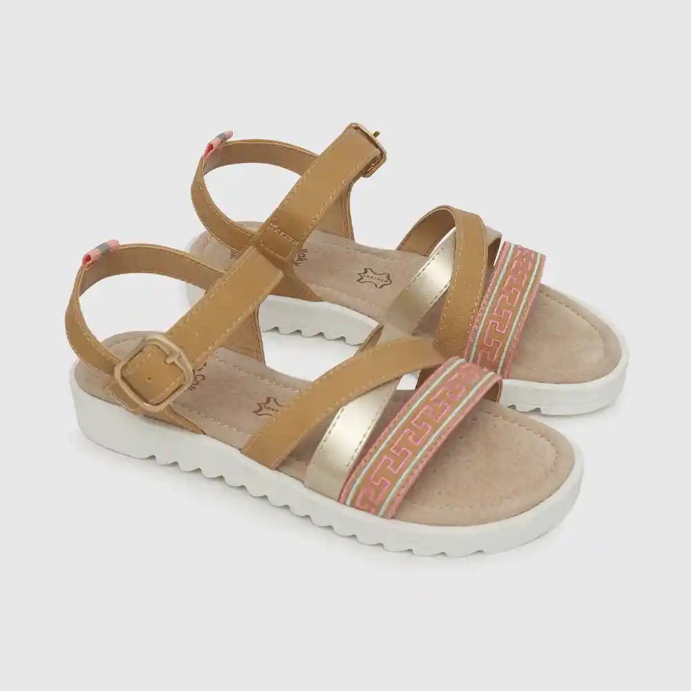 Sandalias Hebilla Étnica De Niña Café Talla 36